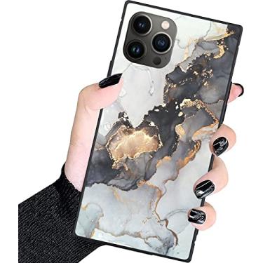 Imagem de Capa de luxo para iPhone 14 Pro para mulheres, estilo quadriculado clássico quadrado, capa rígida de policarbonato + silicone macio é à prova de choque e antiderrapante para capa protetora - mármore preto branco