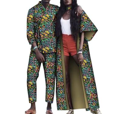 Imagem de XIAOHUAGUA Conjuntos de roupas de casal africano combinando vestidos com estampa Kente para mulheres e homens, roupas de Ankara, blusa e calça de festa, T8, X-Large