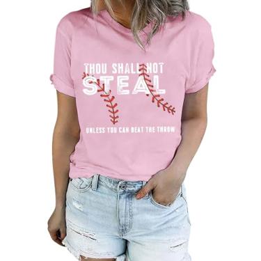 Imagem de Camiseta feminina de manga curta, caimento solto, gola redonda, beisebol, estampada, presentes engraçados, túnica, camisa de verão, rosa, M