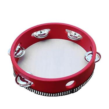 Imagem de Pandeiro de Madeira Com Jingles, Tamborim Portátil, Instrumentos Musicais de Percussão para Crianças e Adultos Iniciantes (6 polegadas vermelho)