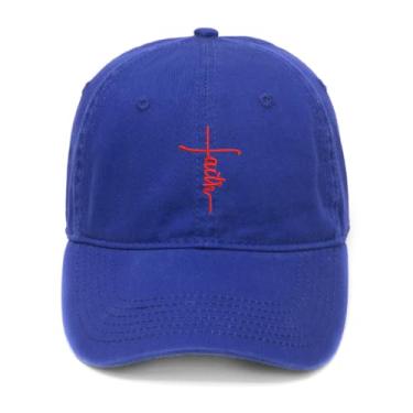Imagem de Boné de beisebol masculino bordado Cross Faith algodão lavado, Azul, 7 1/8