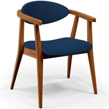 Imagem de Poltrona Decorativa Para Sala De Estar Jantar Cecília L02 Suede Azul Marinho