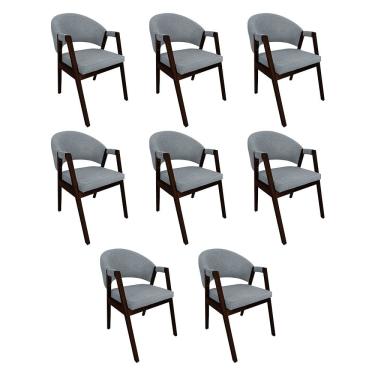 Imagem de Kit 8 Cadeiras de Jantar Madeira Maciça Castanho Premium Helen Linho Cinza
