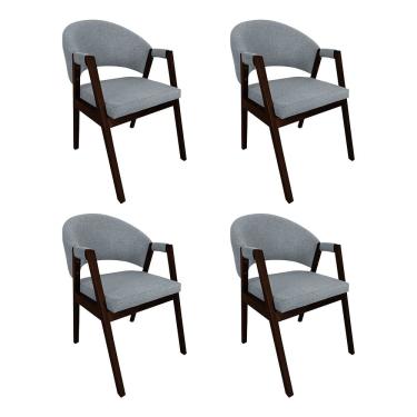 Imagem de Kit 4 Cadeiras de Jantar Madeira Maciça Castanho Premium Helen Linho Cinza