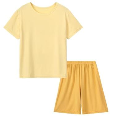 Imagem de DIPUG Pijama modal para meninas, conjunto de pijama de manga curta, Amarelo, 6-7 anos