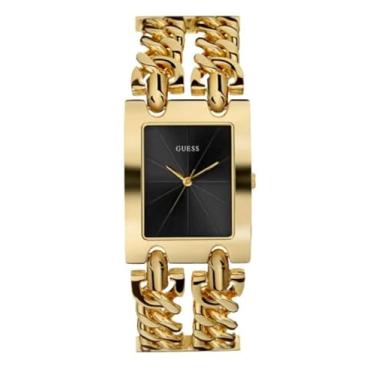 Imagem de GUESS Relógio feminino com várias correntes prateadas com elos autoajustáveis. Cor: prateado (modelo: U1117L1), Tom dourado/preto/dourado, Metal pesado moderno