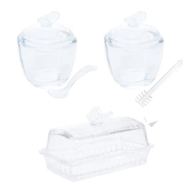 Imagem de Kit MANTEIGUEIRA Porta Acucar Acucareiro Pote Mel Meleira C/ TAMPA BUTTERFLY Cristal Wolff Borboleta