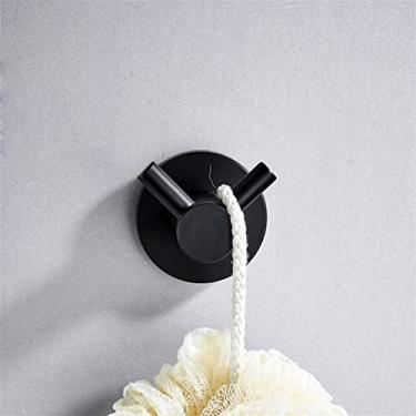 Imagem de Conjunto de acessórios de banheiro preto 304 de aço inoxidável, anel de toalha, suporte de papel higiênico, escova de vaso sanitário, gancho duplo, saboneteira, secador de cabelo (gancho duplo)