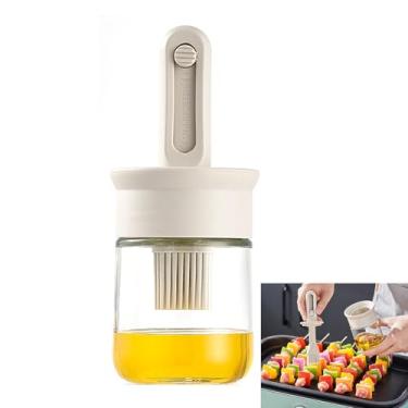 Imagem de HMTRADE Garrafa dispensadora de óleo com escova, molho e garrafas de óleo para cozinha, recipiente de óleo com escova de confeitaria de silicone para cozinhar churrasco vinagre molho de fritura (bege)