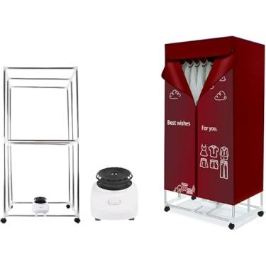 Imagem de Máquina de secar roupa elétrica, máquina de secar roupa portátil de 1000 W, rack de secagem de roupas empilhável de camada dupla, guarda-roupa de rack de aquecedor automático com temporizado
