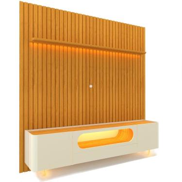 Imagem de Painel Gelius Nobre e Rack nobre com LED para TV de ate 85 polegadas pês de vidro Naturale OFF White