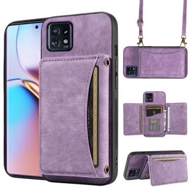 Imagem de Capa de telefone para Motorola Edge+ Plus 2023/Edge 40 Pro 5G/Moto X40 Capa carteira com alça de ombro transversal, couro PU, porta-cartão de crédito, bolso fino, suporte para celular, bolsa flip X +
