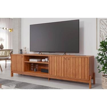 Imagem de Rack Bancada p/TV até 70 pol Holanda 100% MDF c/ Nichos e Pés 205cm Cinamomo - Permóbili