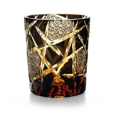 Imagem de JINZHI Edo Kiriko Copos à moda antiga estilo japonês cristal âmbar 8 0z copo de vidro corte diamante preto para vodka coquetel uísque