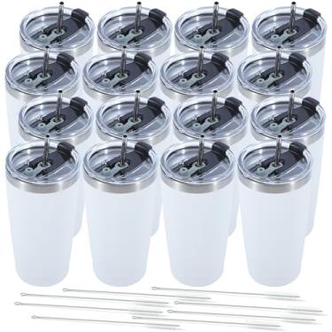 Imagem de Dongni Copo de 590 ml de aço inoxidável isolado a vácuo com tampa caneca de viagem de parede dupla copo de café revestido com pó, adequado para bebidas geladas e bebidas quentes (pacote com 16)