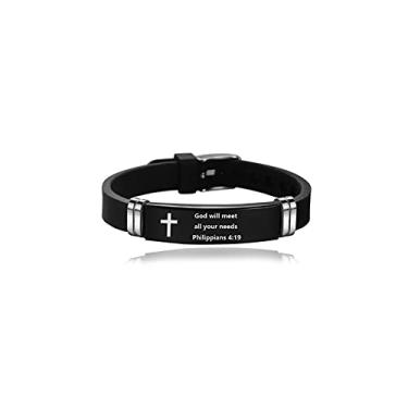 Imagem de GMXLin Pulseira esportiva de silicone para identificação masculina e feminina com citação inspiradora gravada, fé cristã, pulseira ajustável de borracha de aço inoxidável, Aço inoxidável, silicone,