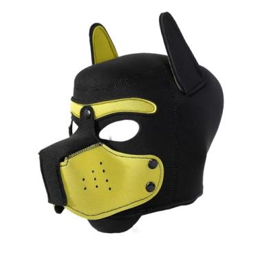Imagem de Adults Neoprene Puppy Hood Mask Pup Play Gear, Removable Cosplay Dog Full Face Pup Hood Pup Mask (Yellow)