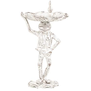 Imagem de Sungmor Alimentador de pássaros de sapo de ferro fundido, estátua de sapo de jardim segurando folhas, tigela de banho para pássaros pequenos, prato de doces interno, decoração de mesa de pátio