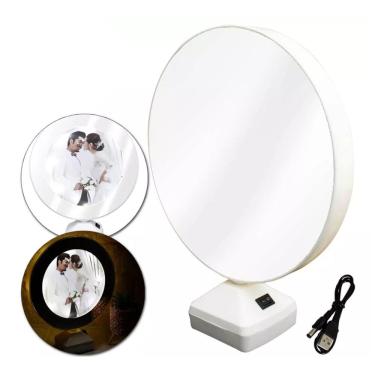 Imagem de Porta Retrato LED Espelho Mágico De Mesa Branco Redondo CBRN20737
