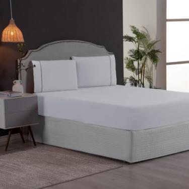 Imagem de Jogo de Lençol Solteiro com Elástico e Fronha com Ponto Palito 2 Peças Roupa de Cama Box (BRANCO)