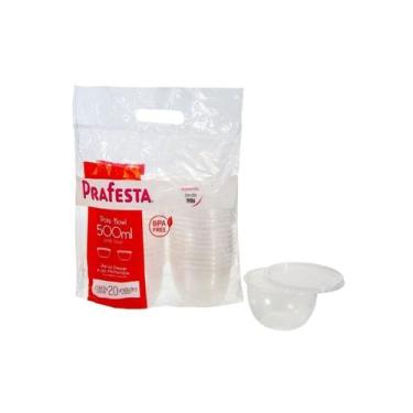 Imagem de Kit c/5 pct pote bowl 500ml. c/ sobretampa c/20 un. (prafesta)