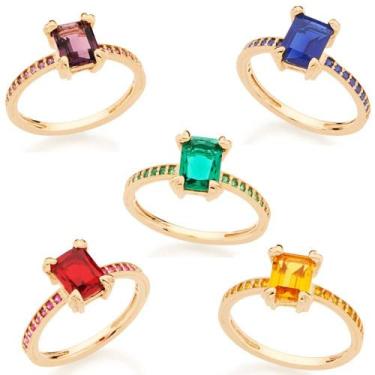 Imagem de Anel de formatura feminino solitário banhado ouro 3x 24k 18k e 22k rom