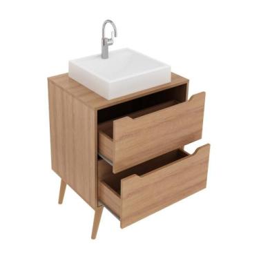 Imagem de Gabinete Banheiro 60cm 2 Gavetas Retrô Multimóveis CR10119, Amêndoa