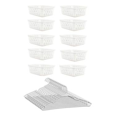 Imagem de Kit 10 Cesto Organizador 16x12x6 E 20 Cabide Infantil - genérica, bran