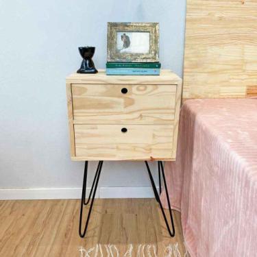 Imagem de Mesa Lateral de Ferro e Madeira Industrial HairPin  Dual Gaveteiro Nat