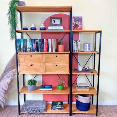 Imagem de Estante Style de Ferro e Madeira Dual 6 e 5 Prateleiras com 2 Gaveteir