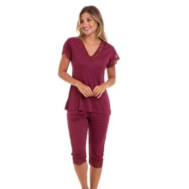 Imagem de Pijama Capri Com Renda Vinho Liganete Sepie 2270, Vinho, G