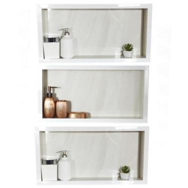 Imagem de Kit 3 Nichos Para Banheiro Em Porcelanato Branco 60x30x10 cm - PHZ, Re