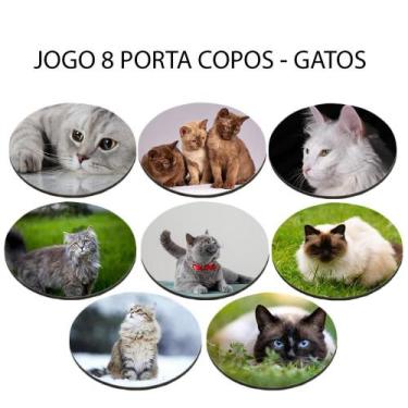 Imagem de Jogo 8 Apoio de Chopp Linha Cat Presente para amantes de Gatos Redondo