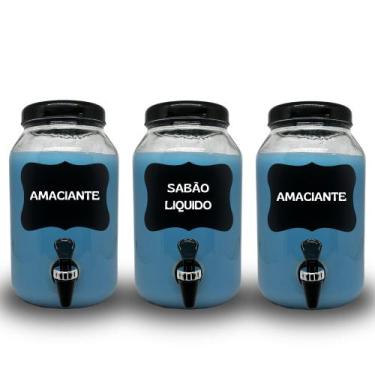 Imagem de Kit lavanderia 3 potes com torneira  sabão , amaciante e alvejante 3 l