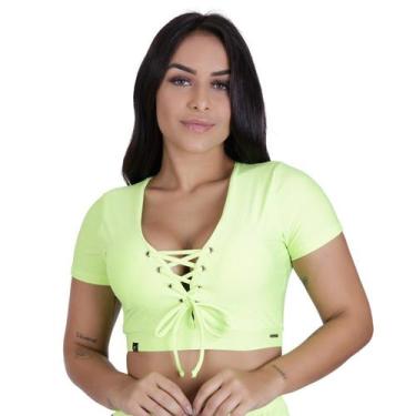 Imagem de Cropped Feminino Manga Curta Decote V Bojo Removível - ORBIS FITNESS