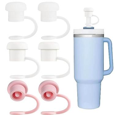 Imagem de Pacote com 6 capas de canudo de silicone compatíveis com copos Stanley H2.0/1.0 de todas as onças, cobertura de canudo reutilizável, tampa de palha à prova de poeira para canudos de 6 a 10 m (2 transparentes + 2 brancos + 2 rosas)