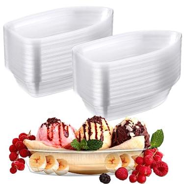Imagem de Rtteri Banana Split Boat Plate 12oz Disposable Ice Cream Sundae Bowls Banana Split Bowls Clear PET Plastic Splits Bowl Tray for Kid Party Dish Dessert Birthday Carnivals Gelato Home (100 Pcs)