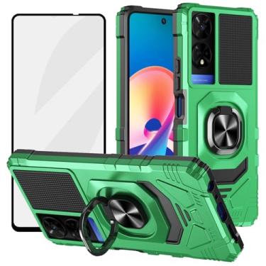 Imagem de Ailiber Capa para celular TCL 50 SE 5G com suporte, TCL 50 SE com protetor de tela, para suporte magnético de carro, resistente, resistente à prova de choque para TCL 50SE-verde