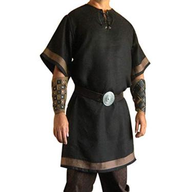 Imagem de SUNLEXA Túnica masculina medieval cavaleiro viking, sobretudo, tabard para Halloween, cosplay, fantasia renascentista (P-6GG), Faixa preta/marrom, 3G