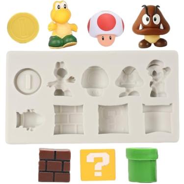 Imagem de QDMOLDS 9 furos Yoshi Ícone quadrado tijolo dragão cogumelo moeda ouro moldes de silicone desenhos animados moldes de fondant para decoração de bolos topo de cupcake doce chocolate pasta de goma