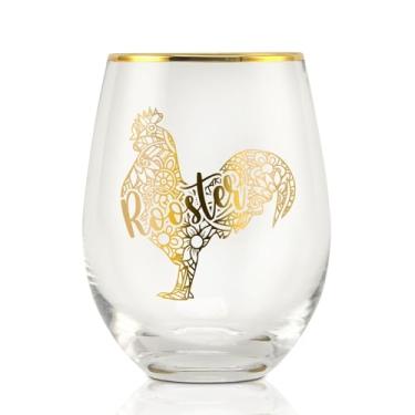Imagem de Onebttl Presentes de galo para mulheres, amantes de galo, taça de vinho sem haste de 500 ml, presentes temáticos de galo mandala de aniversário e Natal para filha, mãe, esposa