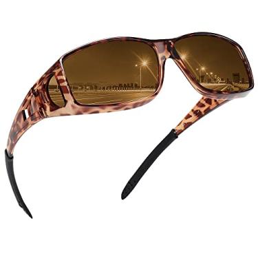 Imagem de MEETSUN Óculos de sol Fit Over para homens e mulheres, óculos de sol polarizados com proteção UV400, Armação de leopardo (Z1) lente marrom, standard