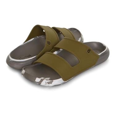 Imagem de Floopi Chinelos masculinos com tiras duplas sandálias de praia masculinas com suporte de cura e arco ajuste confortável com solas antiderrapantes internas e externas, Verde, 42