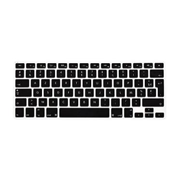 Imagem de HRH AZERTY Capa de teclado de silicone francês para MacBook Air 13, para MacBook Pro 13/15/17 (com ou sem tela retina, versão 2015 ou mais antiga) e para iMac protetor de teclado com layout antigo da UE - preto