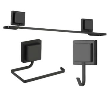 Imagem de Kit Papeleira Gancho Toalheiro De Banho Adesivo 3m Cromado | Toalha de Banho e Rosto | Papeleira Papel Higiênico | Prata Cromado/Preto | Anti-Ferrugem Arthi (Preto)