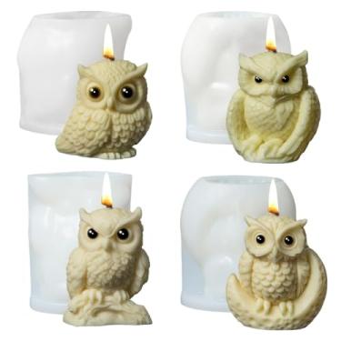 Imagem de Cestony 4 peças de moldes de silicone em forma de coruja 3D para fazer velas, pilares de resina, velas de aromaterapia, sabonete, flor, amostra, argila artesanal