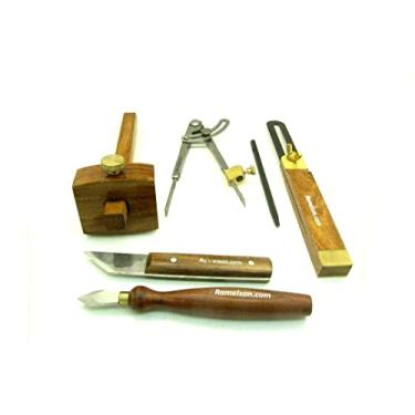 Imagem de UJ Ramelson 6 peças conjunto completo profissional de facas para marcação de madeira/entalhe impressionante, com bisel deslizante, medidor de entalhe e bússola com escriba de carboneto