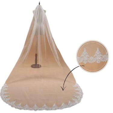 Imagem de Véu De Noiva Mantilha Renda Longo 3mt Pente Pronta Entrega - LM, Branc