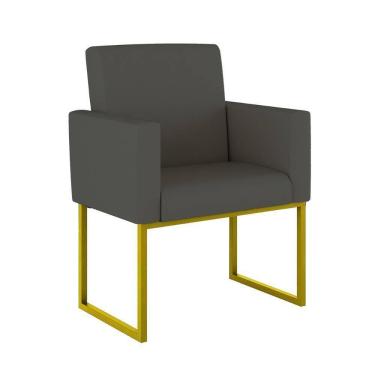 Imagem de Poltrona Moderna Confortável Base Ferro Dourada Balaqui Decor Courino Cinza