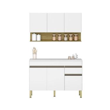 Imagem de Kit Balcão De Pia Com Tampo E Aereo 120 Cm 6 Portas 1 Gaveta Line Supremo supremo cp freijó